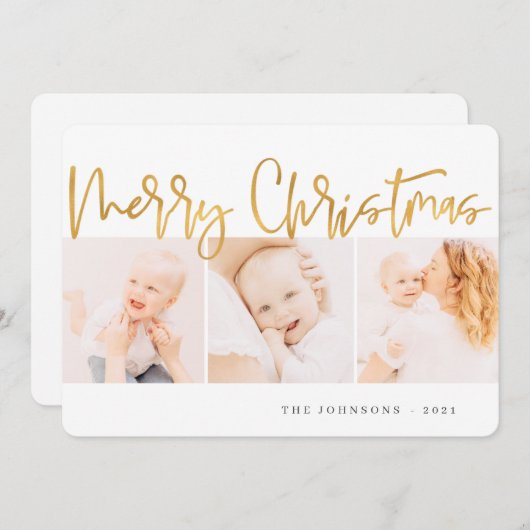 Modern Gold Weihnachten Gruß Drei Foto (Vorne/Hinten)