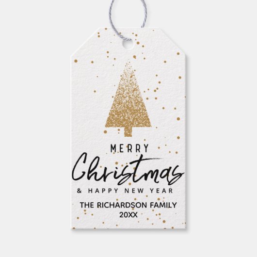 Modern Gold Weihnachtsbaum Geschenkanhänger (Vorderseite)