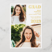 Modern gold weiß 3 Foto Abschluss Folieneinladung (Vorderseite)