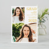 Modern gold weiß 3 Foto Abschluss Folieneinladung (Stehend vorne)