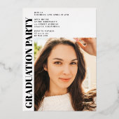 Modern gold weiß 3 Foto Abschluss Folieneinladung (Rückseite)