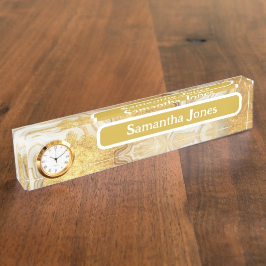 Modern Gold & White Agate Geode Monogram | Namensplakette (Seite)