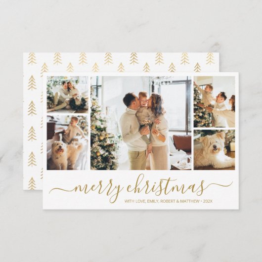 Modern Gold White Collage Weihnachtskarte Einladung (Vorne/Hinten)
