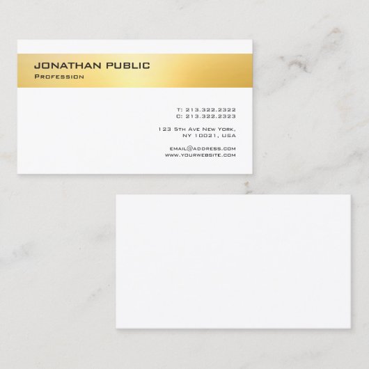 Modern Gold White Elegant Minimalistische Vorlage Visitenkarte (Vorne/Hinten)