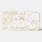 Modern Gold White Floral Doodles Line Art Case-Mate iPhone Hülle (Rückseite (Horizontal))