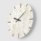Modern Gold White Floral Doodles Line Art Große Wanduhr (Winkel)