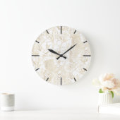 Modern Gold White Floral Doodles Line Art Große Wanduhr (Zuhause)