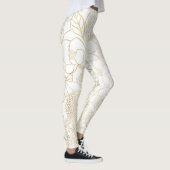 Modern Gold White Floral Doodles Line Art Leggings (Rechts)