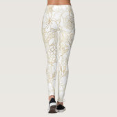 Modern Gold White Floral Doodles Line Art Leggings (Rückseite)