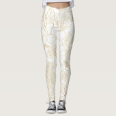 Modern Gold White Floral Doodles Line Art Leggings (Vorderseite)