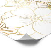 Modern Gold White Floral Doodles Line Art Poster (Ecke)
