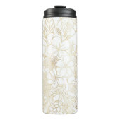 Modern Gold White Floral Doodles Line Art Thermosbecher (Vorderseite)