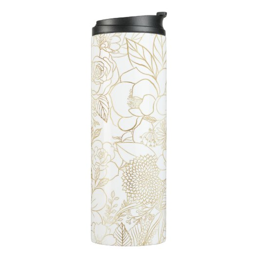 Modern Gold White Floral Doodles Line Art Thermosbecher (Nach links gedreht)