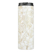 Modern Gold White Floral Doodles Line Art Thermosbecher (Rückseite)