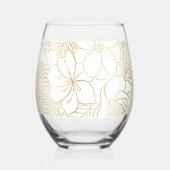 Modern Gold White Floral Doodles Line Art Weinglas Ohne Stiel (Links)