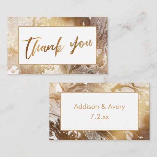 Modern Gold & White Marmorierung Vielen Dank Begleitkarte (Vorne/Hinten)