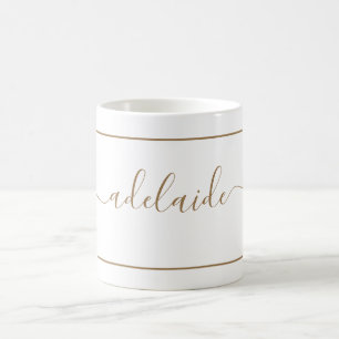 Modern Gold White Monogram Chic Girl Script Name Kaffeetasse