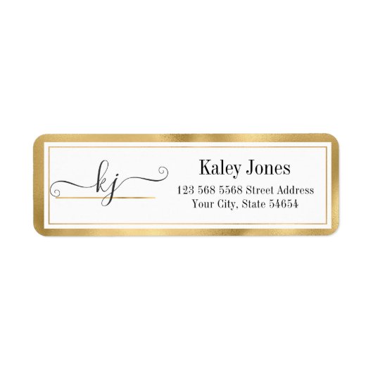 Modern Gold White Monogram Rücksendeadresse (Vorne)