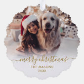 Modern Gold White Script 2 Family Foto Weihnachten Ornament Karte (Rückseite)