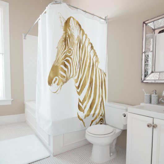 Modern Gold White Zebra Animal Safari Design Duschvorhang (Beispiel)
