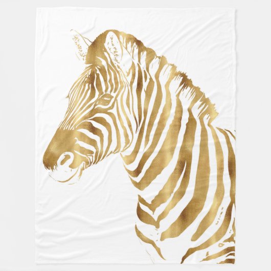 Modern Gold White Zebra Animal Safari Design Fleecedecke (Vorderseite)