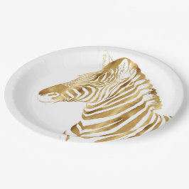 Modern Gold White Zebra Animal Safari Design Pappteller