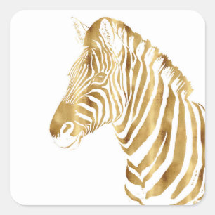 Modern Gold White Zebra Animal Safari Design Quadratischer Aufkleber