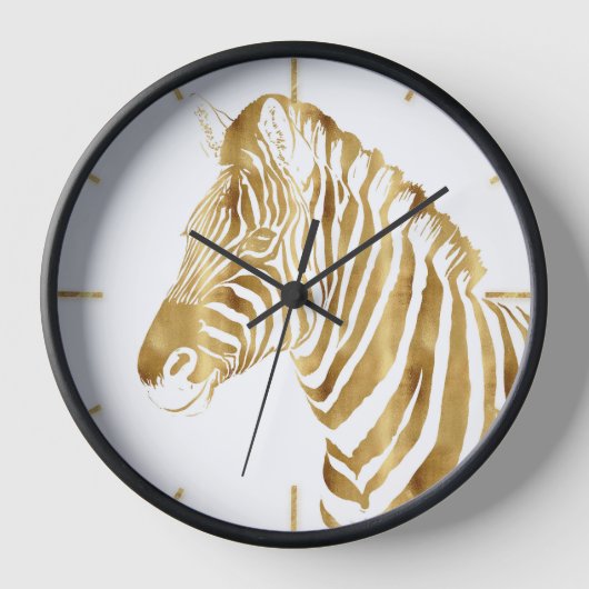 Modern Gold White Zebra Animal Safari Design Uhr (Vorderseite)
