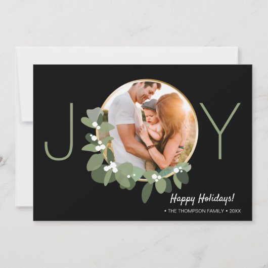 Modern Gold Wreath Joy Weihnachts-Foto Karte (Vorderseite)