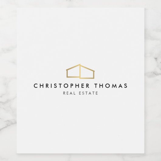 Modern Gold Zuhause Logo Real Anwesen, Realtor Whi Weinetikett (Einzelnes Label)