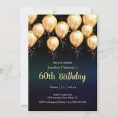 Modern Golden Balloon 60. Geburtstagsparty Einladung (Vorderseite)