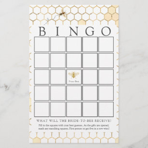 Modern Golden Bee Bridal Bingo Game Card