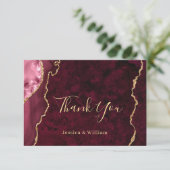 Modern Golden Burgund Marble Agate Dankeskarte (Stehend Vorderseite)