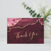 Modern Golden Burgund Marble Agate Dankeskarte (Stehend Vorderseite)