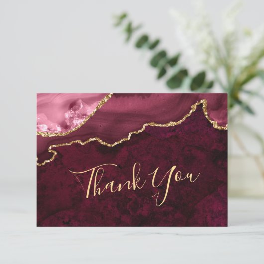 Modern Golden Burgund Marble Agate Dankeskarte (Stehend Vorderseite)