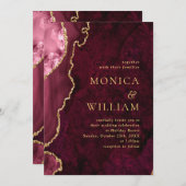 Modern Golden Burgund Marble Agate Wedding Einladung (Vorne/Hinten)
