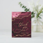 Modern Golden Burgundy Marble Wedding Vielen Dank Postkarte (Stehend Vorderseite)