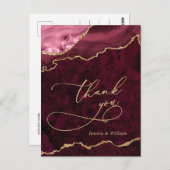 Modern Golden Burgundy Marble Wedding Vielen Dank Postkarte (Vorne/Hinten)
