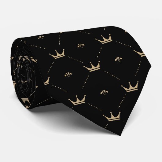 Modern Golden Crown Pattern Monogram Initial Black Krawatte (Gerollt)