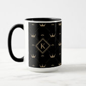 Modern Golden Crown Pattern Monogram Initial Black Tasse (Links)