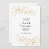 Modern Golden Floral Memorial Danke Karte (Vorne/Hinten)