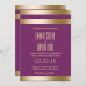 Modern Golden Foil Streifen Elegante Lila Hochzeit Einladung (Vorne/Hinten)