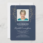 Modern Golden Foliage Blätter Foto Memorial Einladung (Vorderseite)