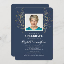 Modern Golden Foliage Blätter Foto Memorial Einladung