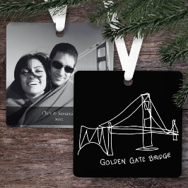 Modern Golden Gate Bridge Doodle w/ Photo and Text Ornament Aus Metall