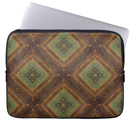 Modern Golden Grid Pattern , Gold Burgundy Green Laptopschutzhülle (Vorderseite)