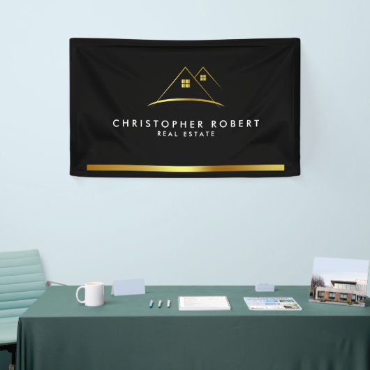 Modern Golden House Logo Real Anwesen Banner (Messeveranstaltung)