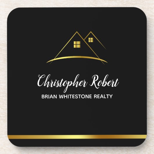 Modern Golden House Logo Real Anwesen Getränkeuntersetzer (Vorderseite)