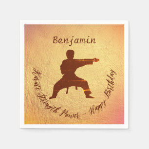 Modern Golden Karate Martial Arts Happy Birthday Serviette