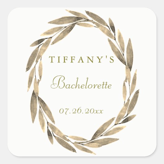 Modern Golden Leaf Wreath Bachelorette Sticker (Vorderseite)